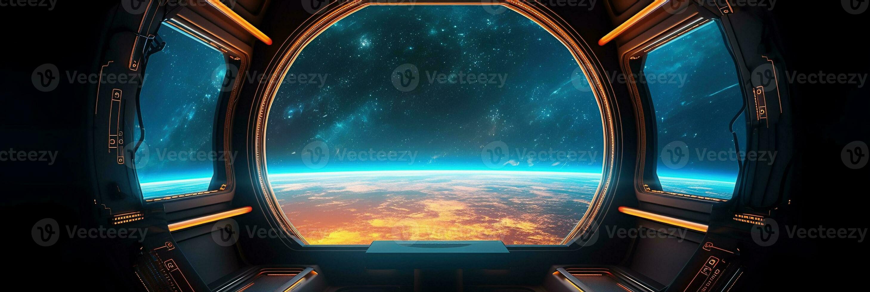 Dark spaceship interior with glowing blue and red lights Futuristic Dark spaceship interior with glowing blue and red lights Futuristic