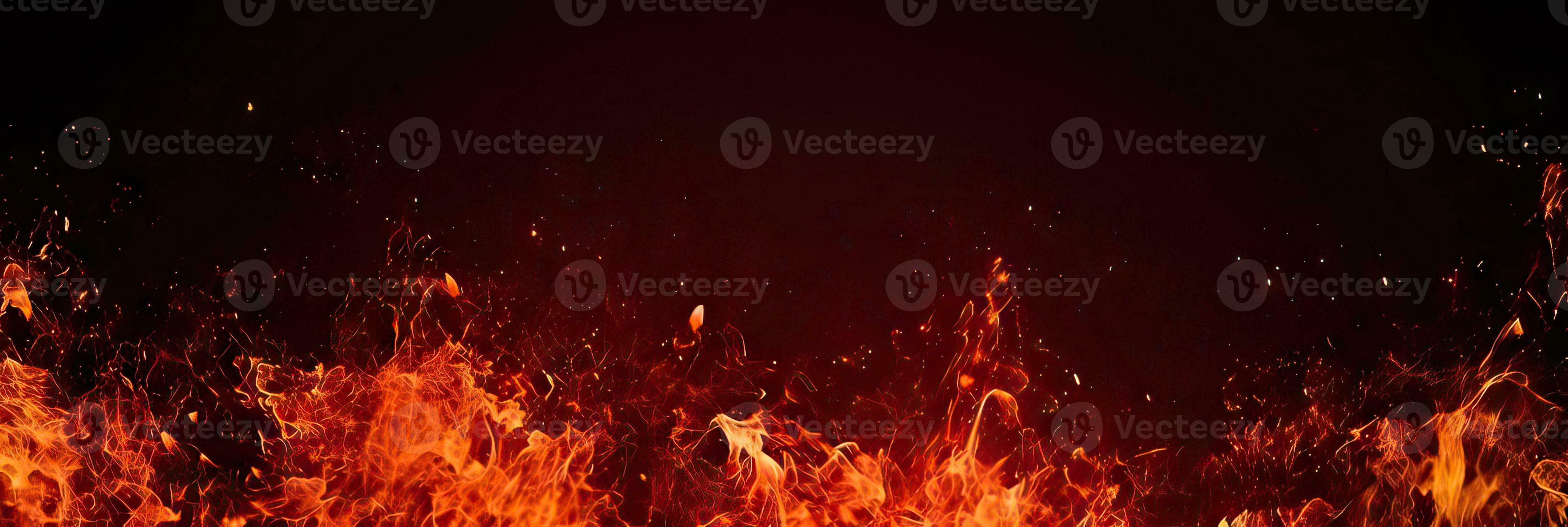 Fire embers particles over black background. Fire sparks background