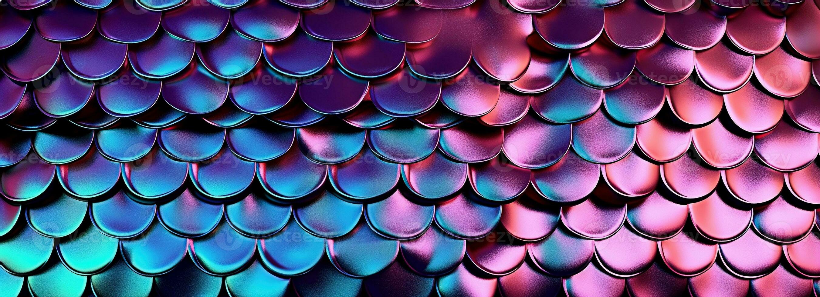 holográfico metal creativo antecedentes con geométrico modelo. ultra Violeta neón ligero holográfico de moda sirena textura bandera. estilizado serpiente o pescado o sirena escamas. foto