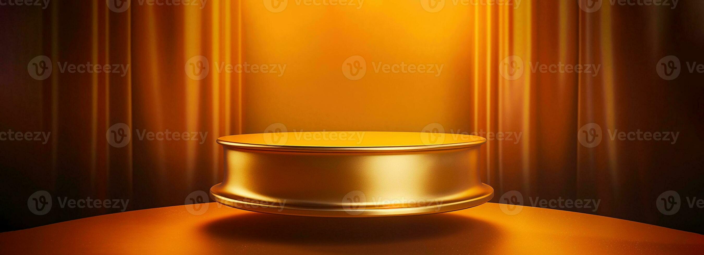 Gold fabric silk stage .3d Podium for product display. Round scene covered with golden cloth composition for modern stand display ,abstract showcase background. photo
