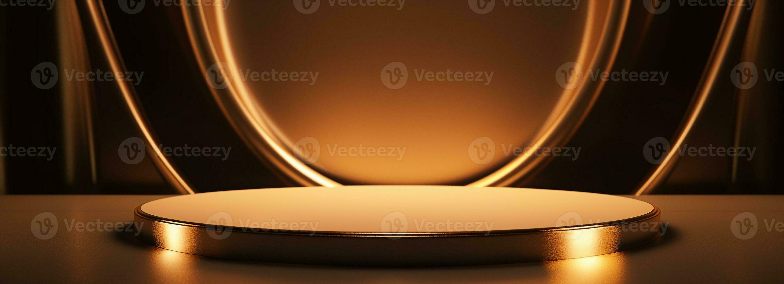 Gold fabric silk stage .3d Podium for product display. Round scene covered with golden cloth composition for modern stand display ,abstract showcase background. photo