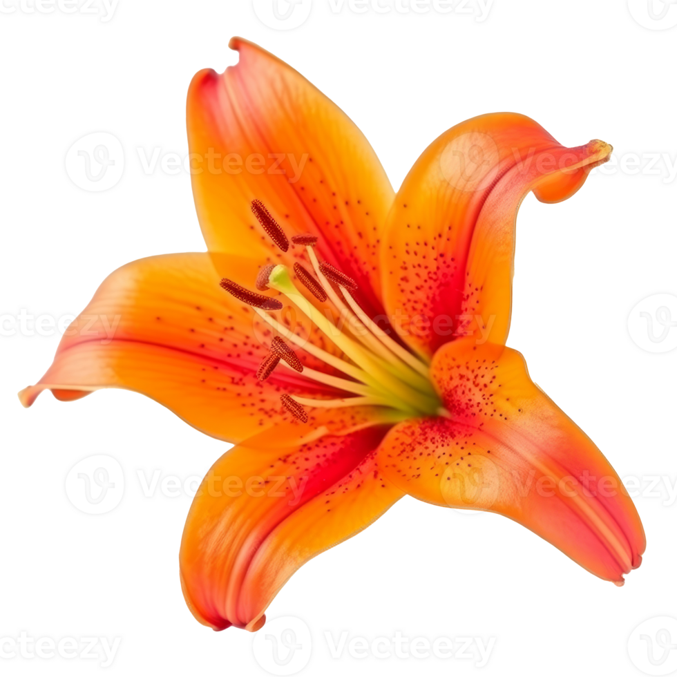 Orange Lilly flower isolated. png