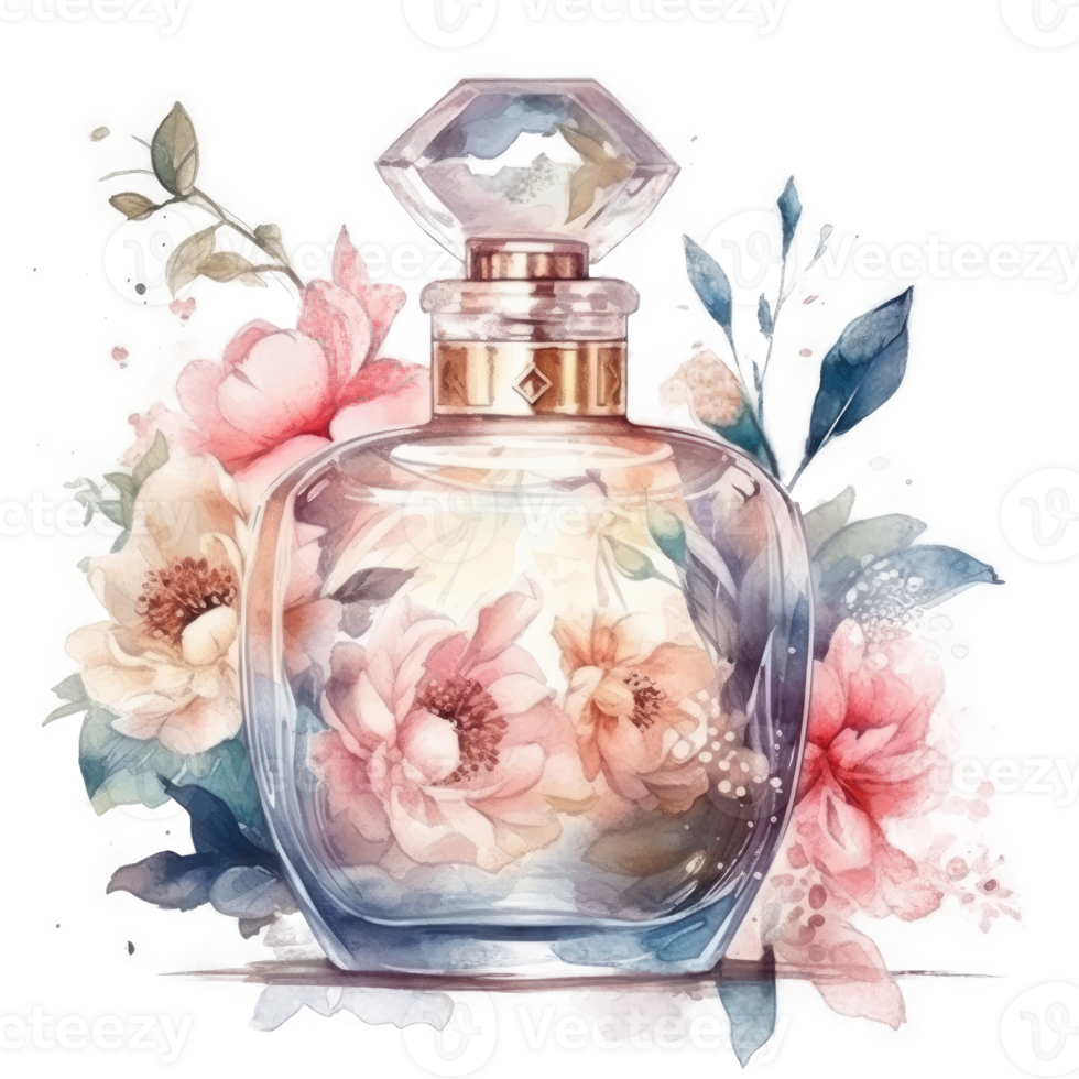 Watercolor perfume with flowers. png