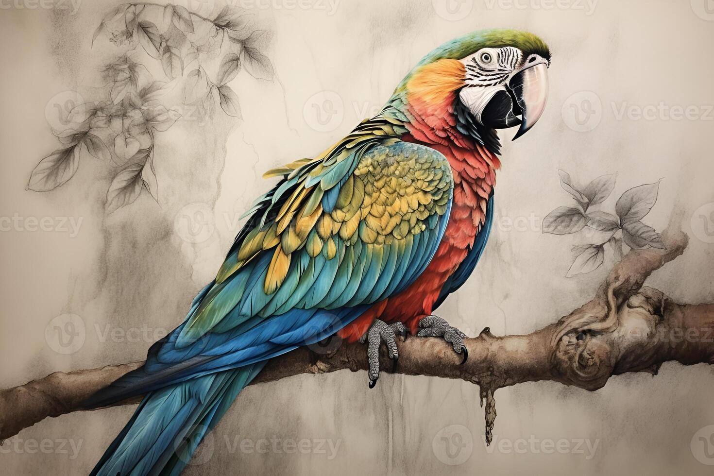 picture of parrot sitting on the branch photo
