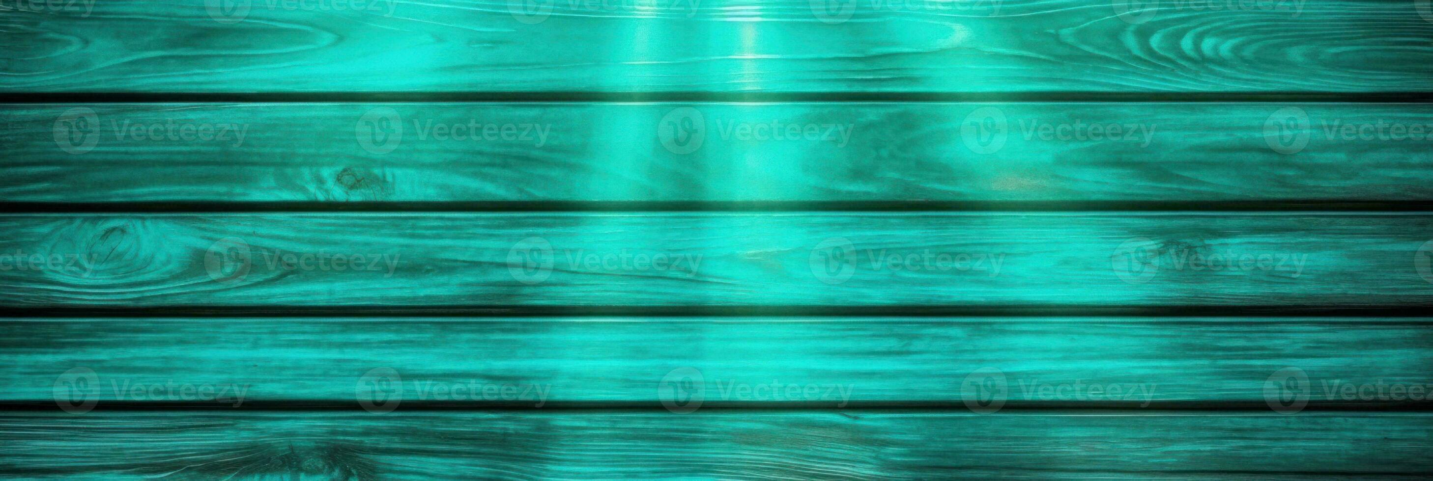 Top view of decorative rustic turquoise wooden background with horizontal planks. Shabby wood teal or turquoise green painted. Vintage beach  backdrop. photo