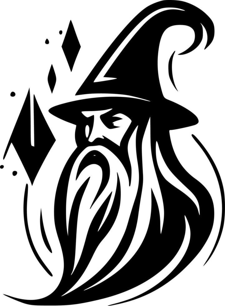 Wizard, Black and White Vector illustration