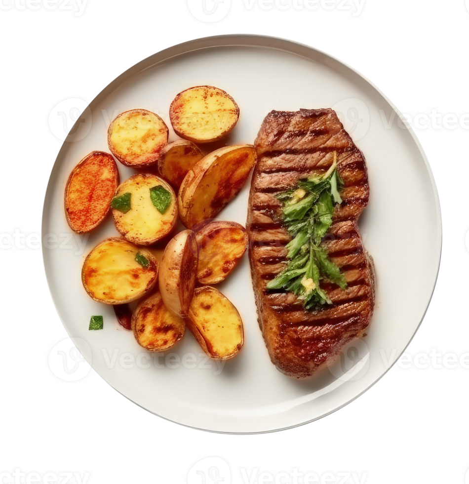 Gilled beef steak and potatoes Illustration png