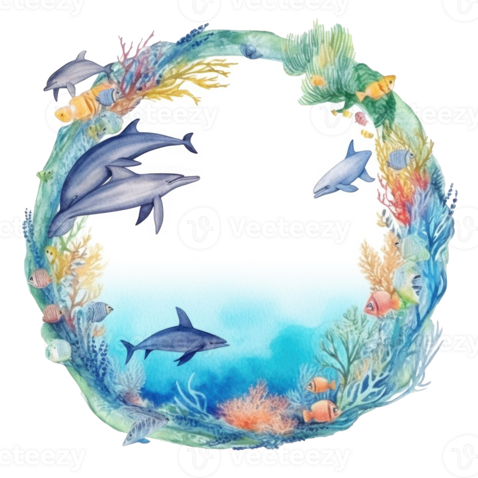 World Oceans Day watecolor background. Illustration png