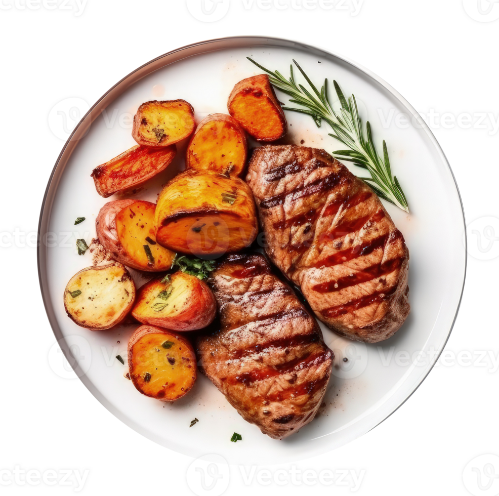 Gilled beef steak and potatoes Illustration png