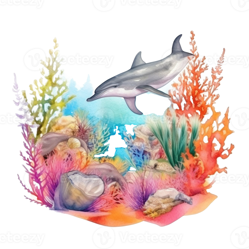 World Oceans Day watecolor background. Illustration png