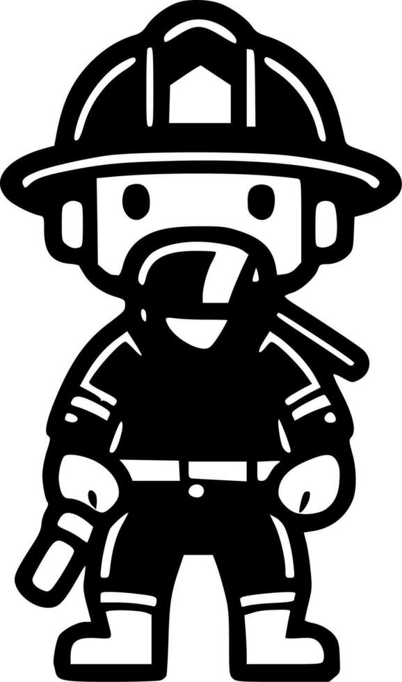 Firefighter, Black and White Vector illustration