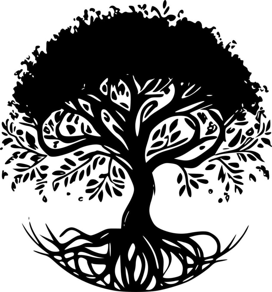 árbol de vida - negro y blanco aislado icono - vector ilustración