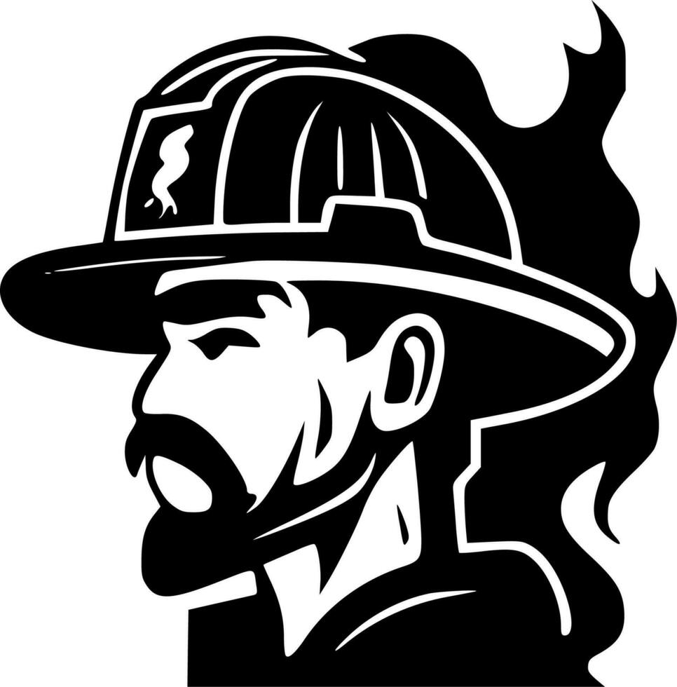 Firefighter, Black and White Vector illustration