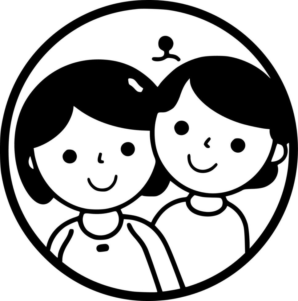 Children - Black and White Isolated Icon - Vector illustration