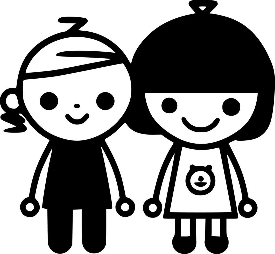 Children, Black and White Vector illustration