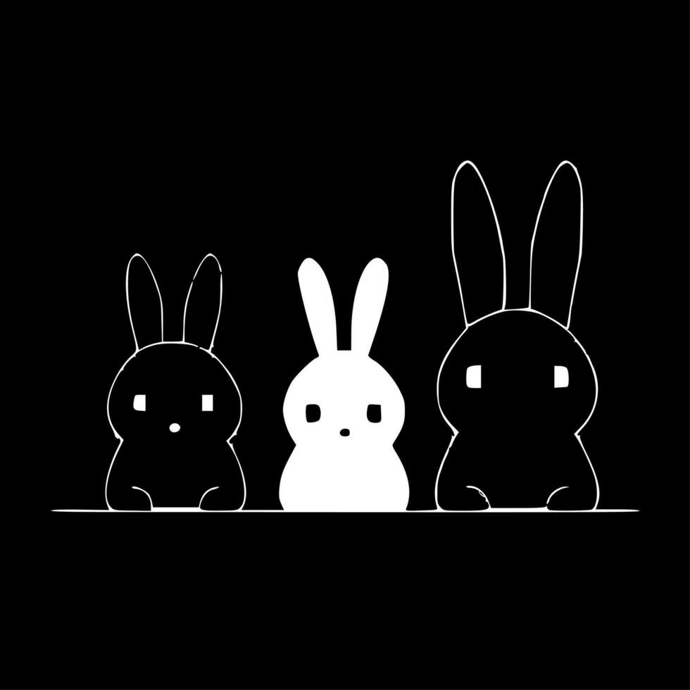 Bunnies - Black and White Isolated Icon - Vector illustration