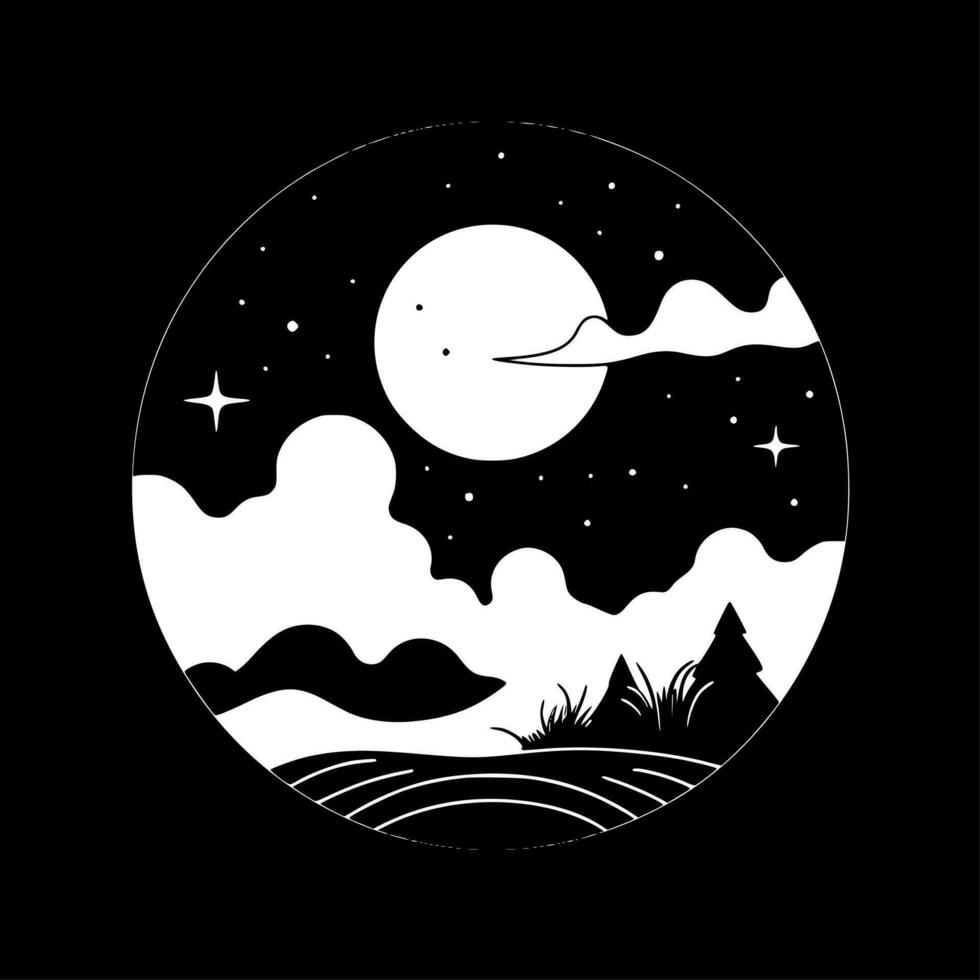 Night Sky, Black and White Vector illustration