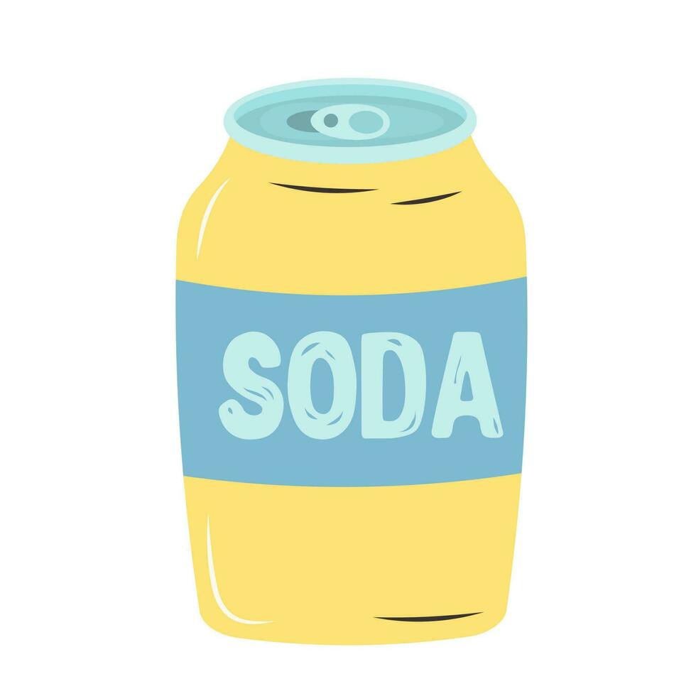 Can of carbonated soda. Refreshing drink icon. Vintage aluminum fresh beverage. Trendy y2k patch or sticker. vector