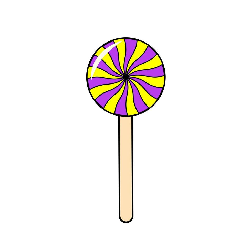 Spiral lollipop. Candy icon in doodle style. vector
