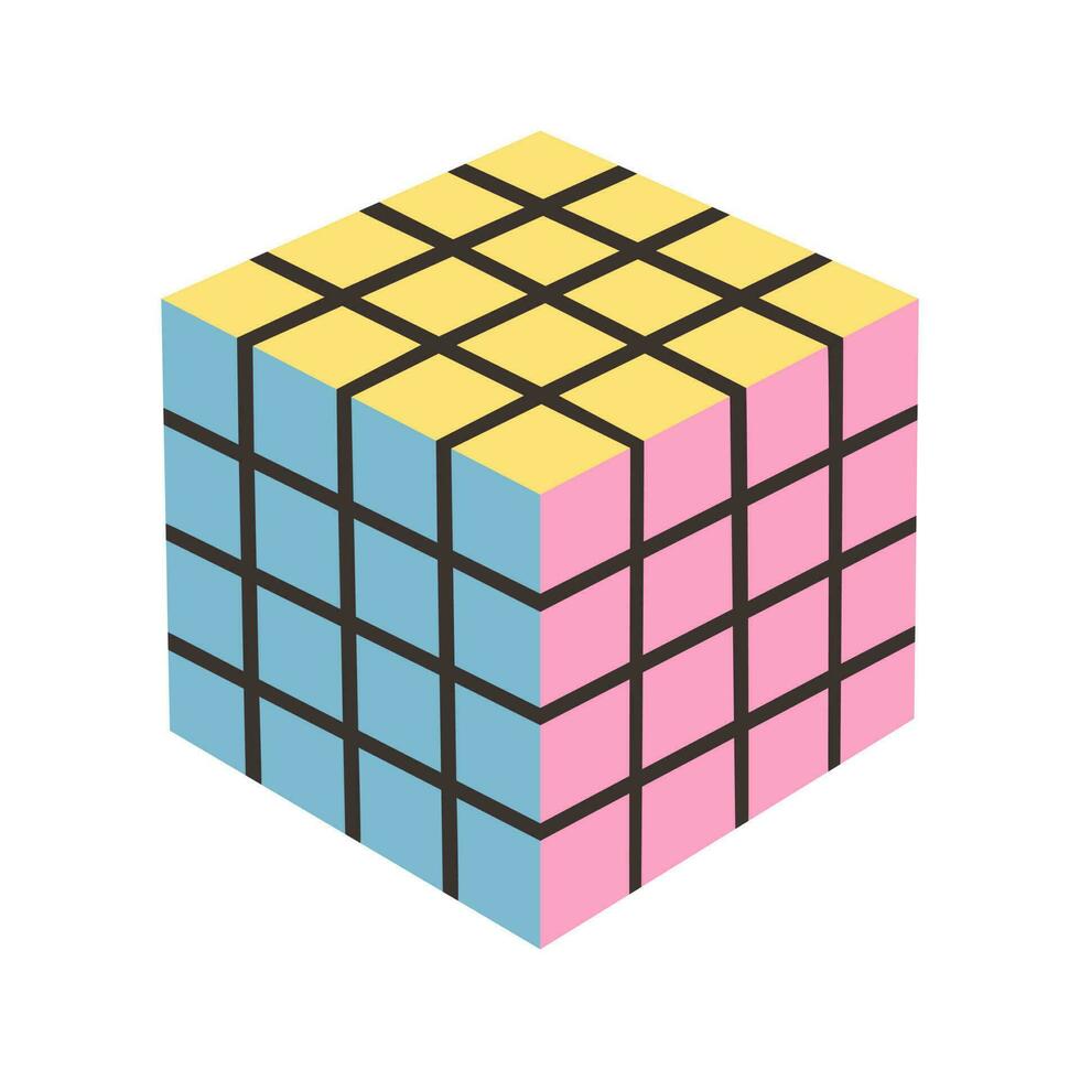 Cube puzzle game. Cute pastel icon. Nostalgia 80s, 90s. Vintage trendy y2k patch or sticker vector