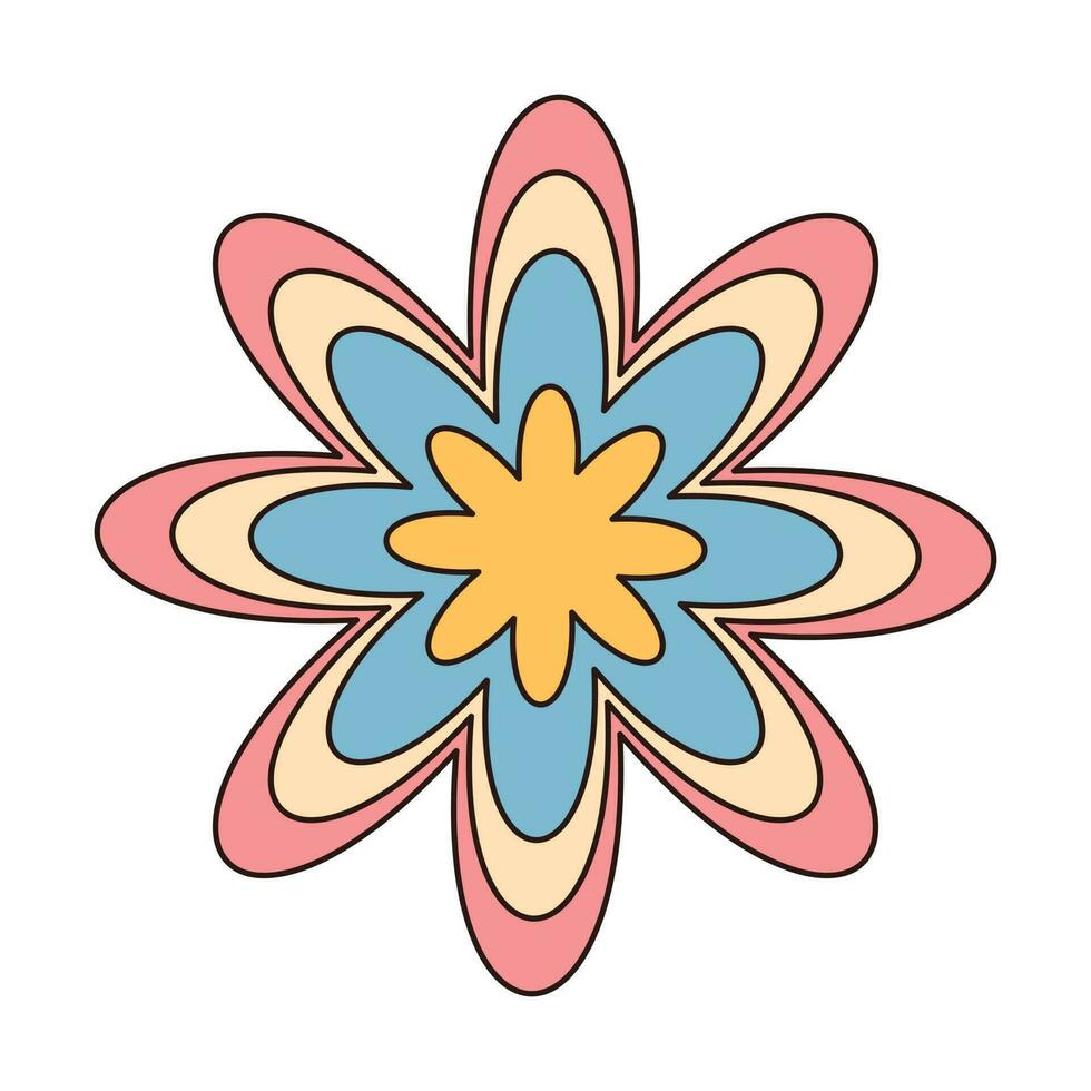 Hippie groovy flower. Retro psychedelic cartoon element. Vector illustration isolated on white background.