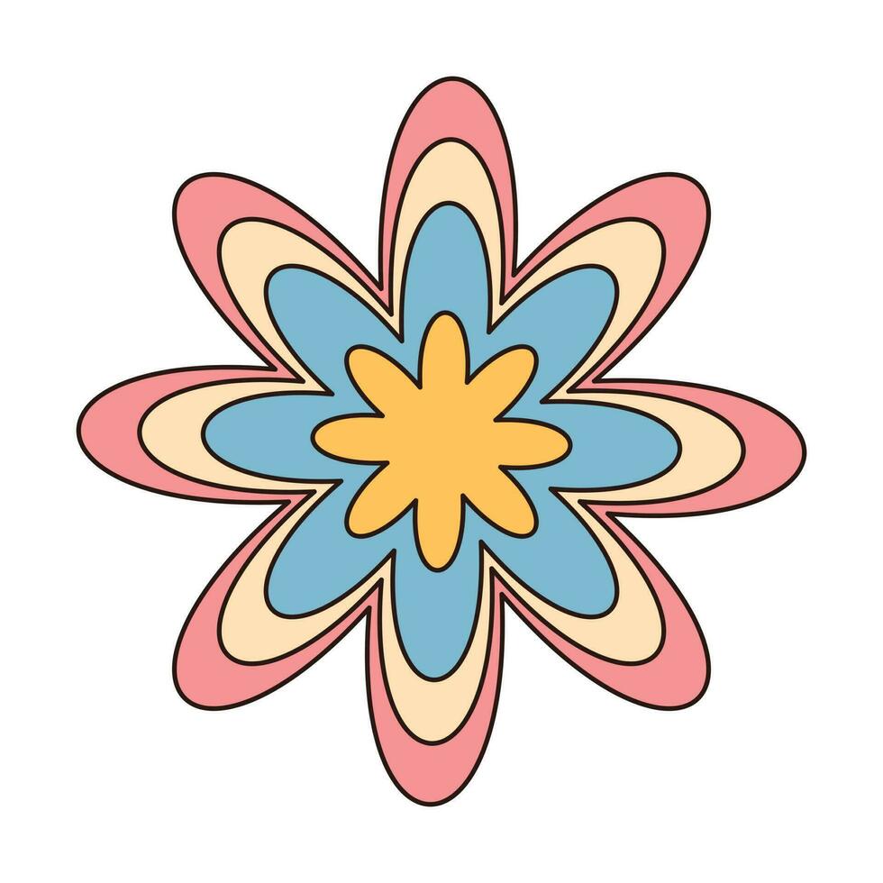 Hippie groovy flower. Retro psychedelic cartoon element. Vector illustration isolated on white background.