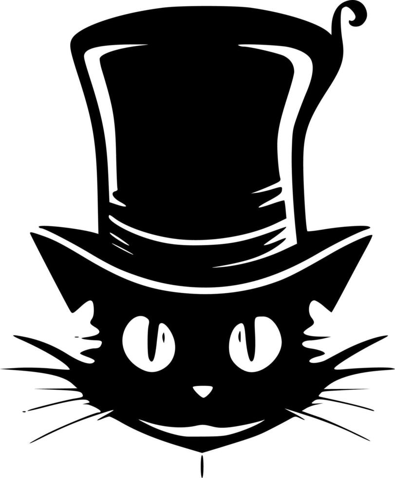 gato en el sombrero, negro y blanco vector ilustración