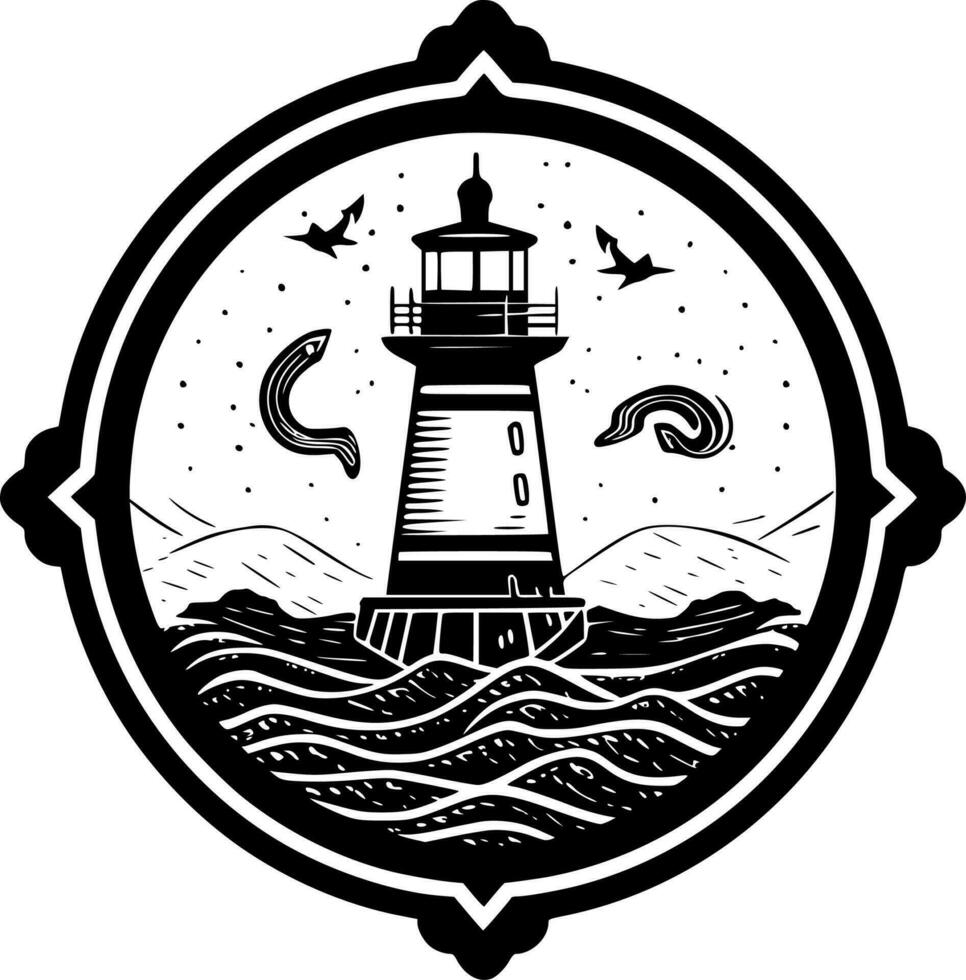 Nautical, Black and White Vector illustration