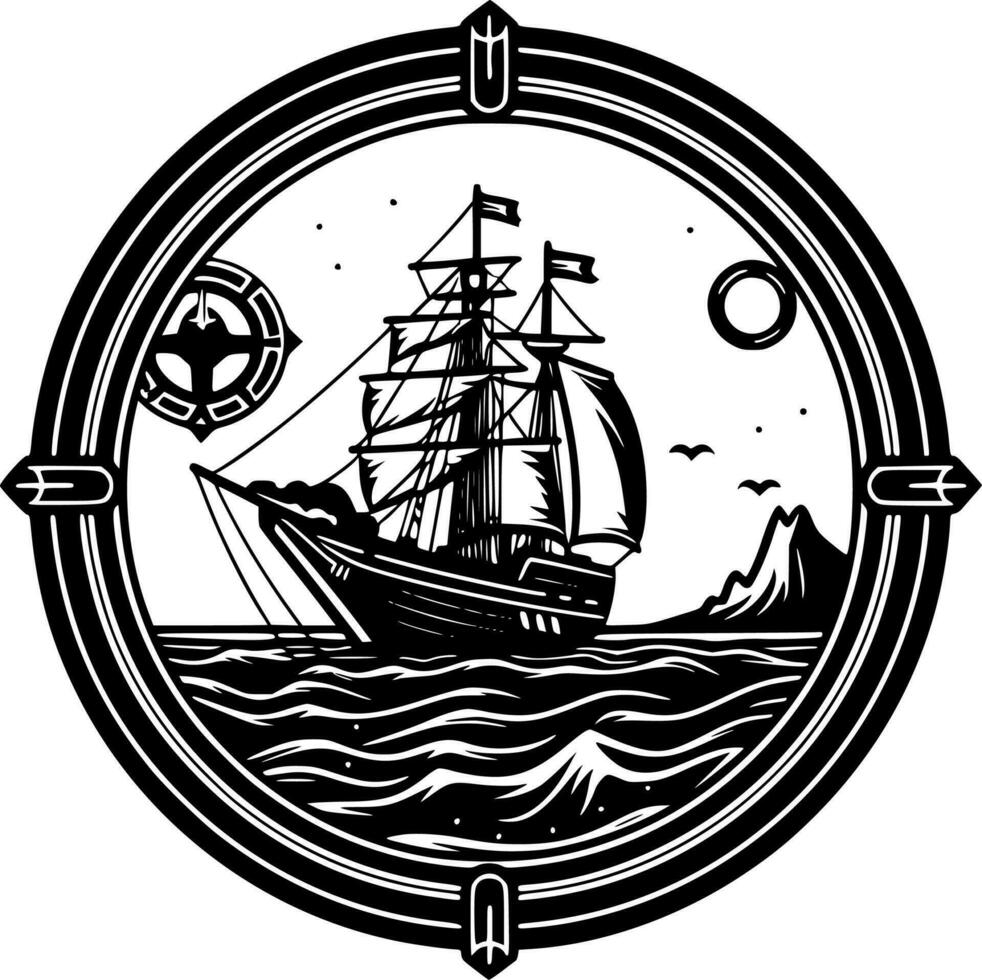 Nautical - Black and White Isolated Icon - Vector illustration