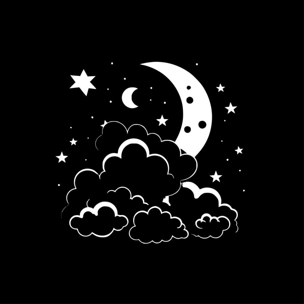 Night Sky, Black and White Vector illustration