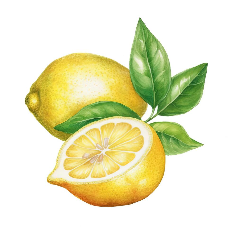 Watercolor yellow lemon. Illustration photo