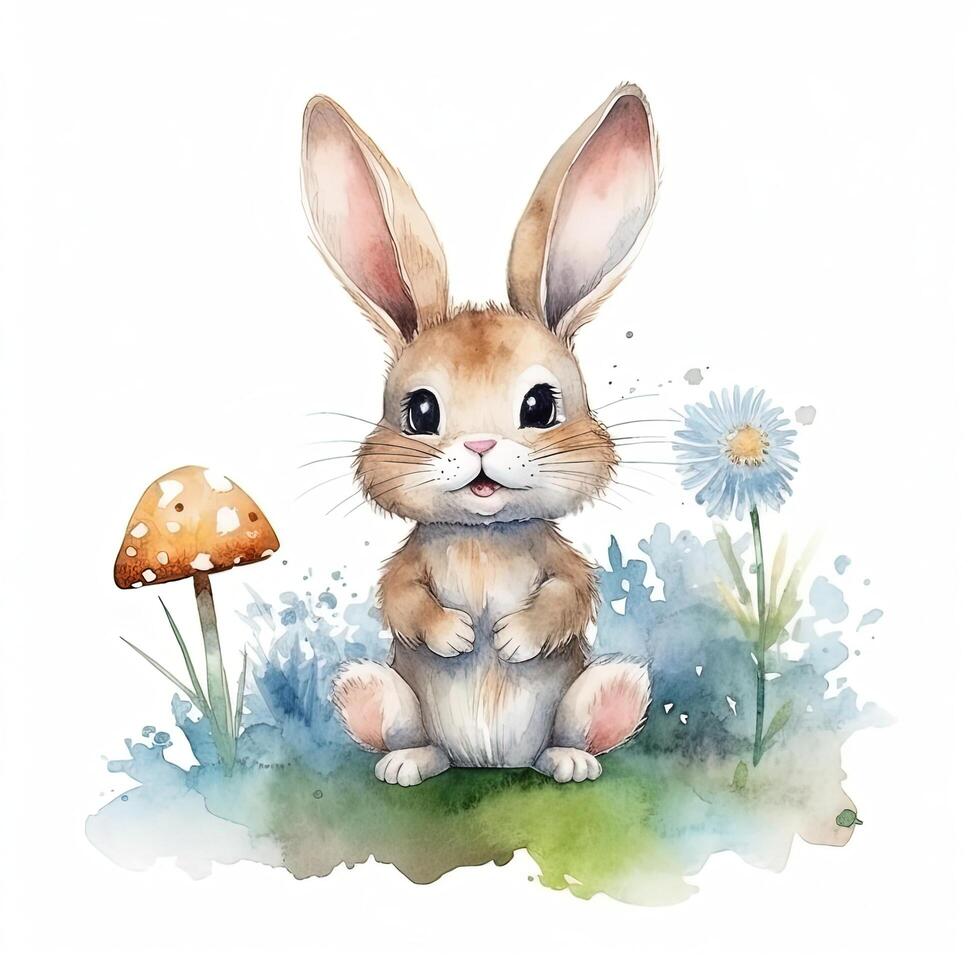 Cute watercolor bunny. Illustration photo