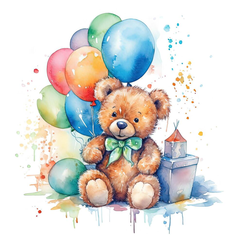 Teddy bear with balloons. Illustration photo