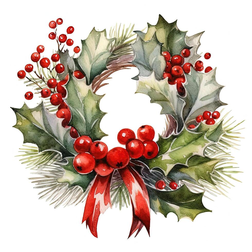 Merry Christmas wreath watercolor. Illustration photo