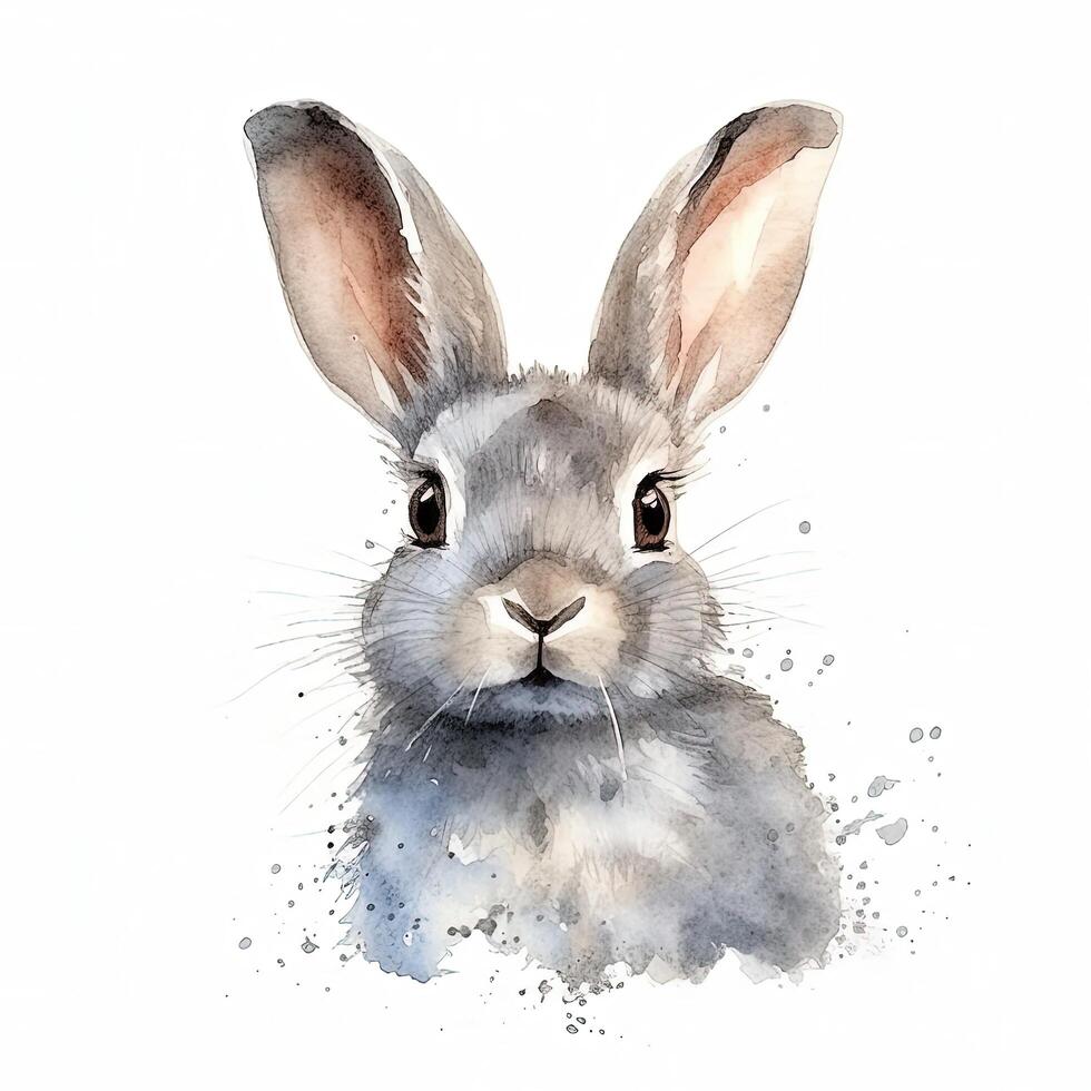 Cute watercolor gray bunny. Illustration photo