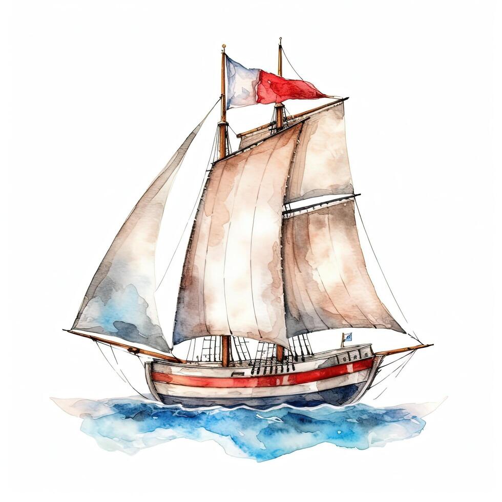 Watercolor boat. Illustration photo