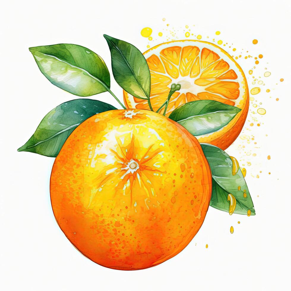 Fresh watercolor orange fruit. Illustration photo