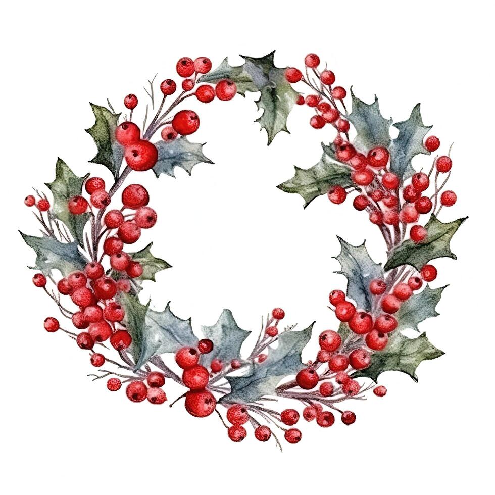 Merry Christmas wreath watercolor. Illustration photo