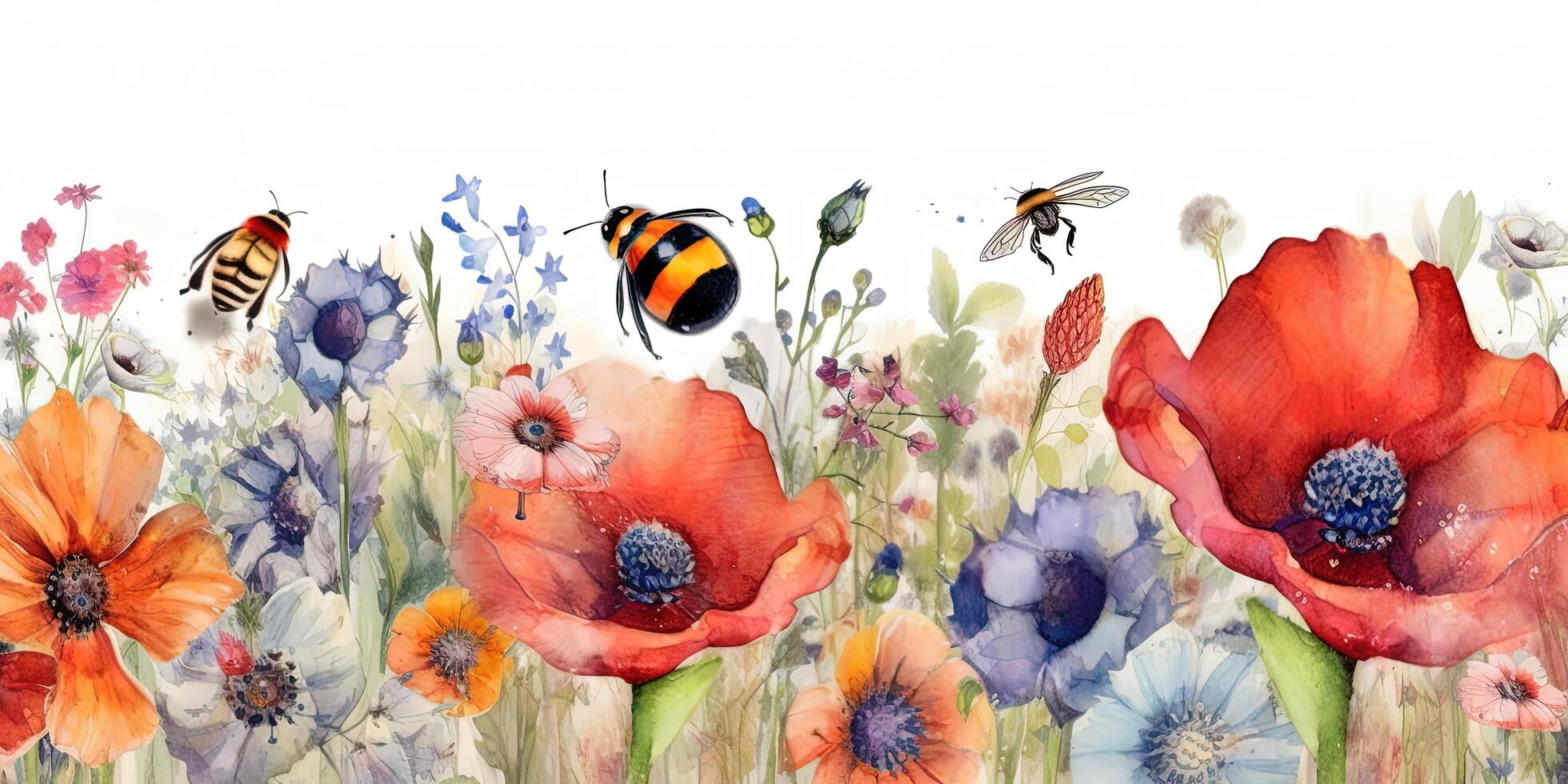 Watercolor Flower border. Illustration photo