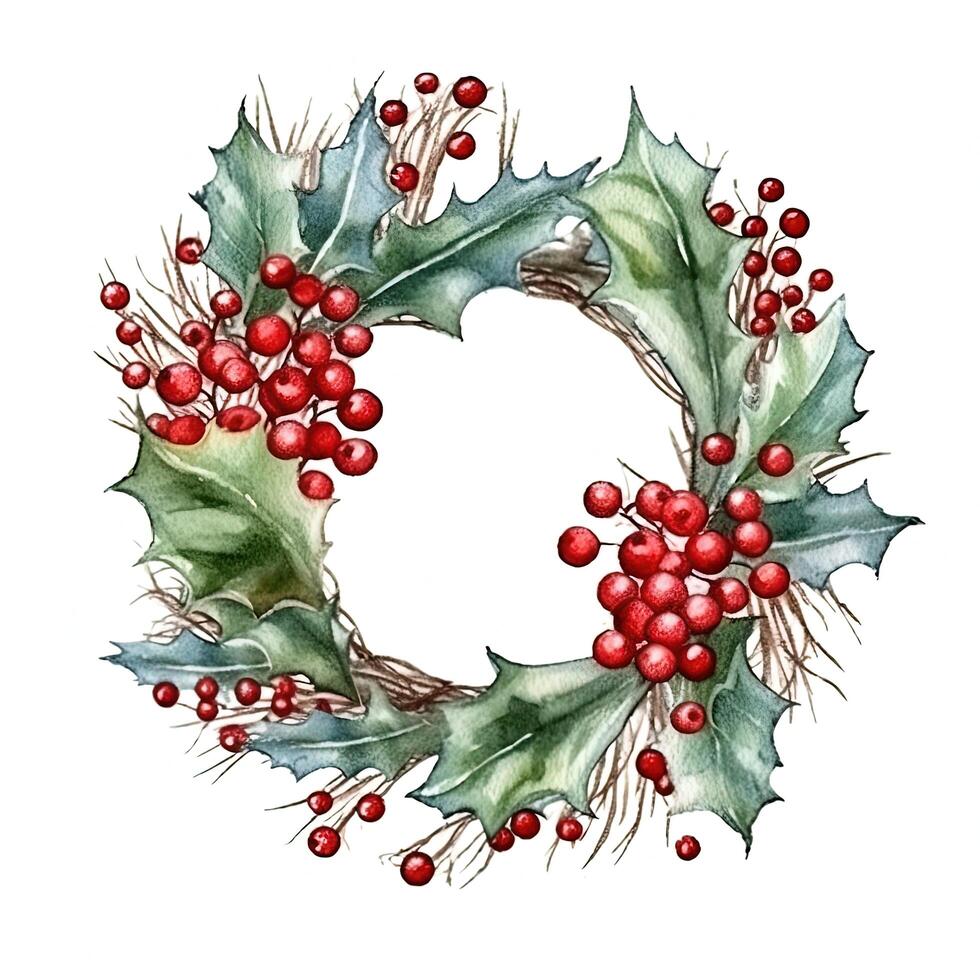 Merry Christmas wreath watercolor. Illustration photo