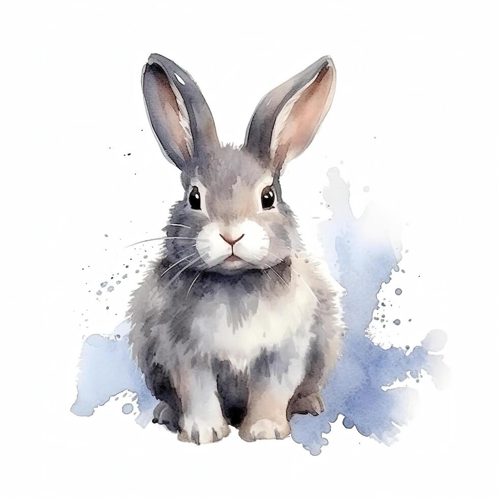 Cute watercolor gray bunny. Illustration photo