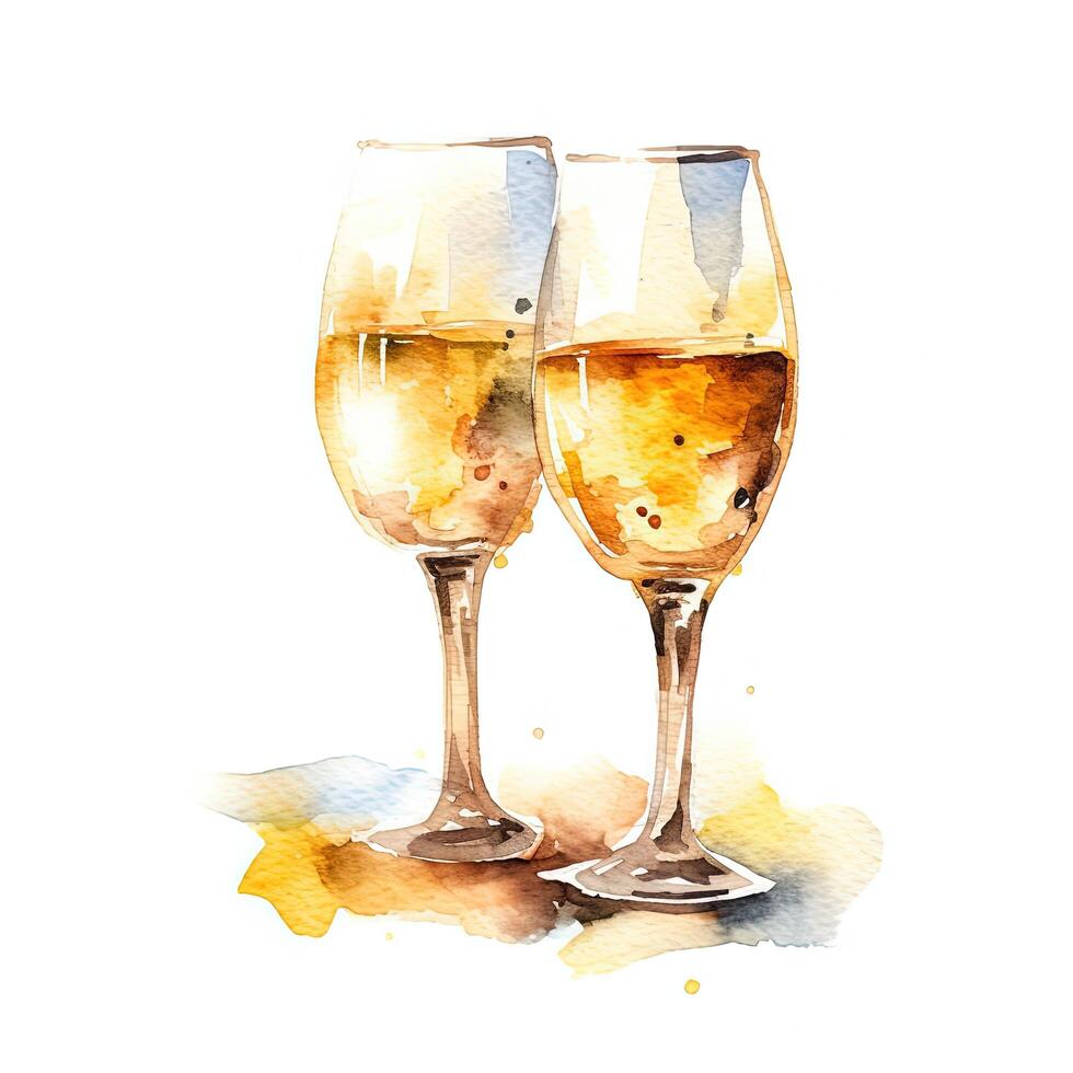 Champagne glasses watercolor. Illustration photo