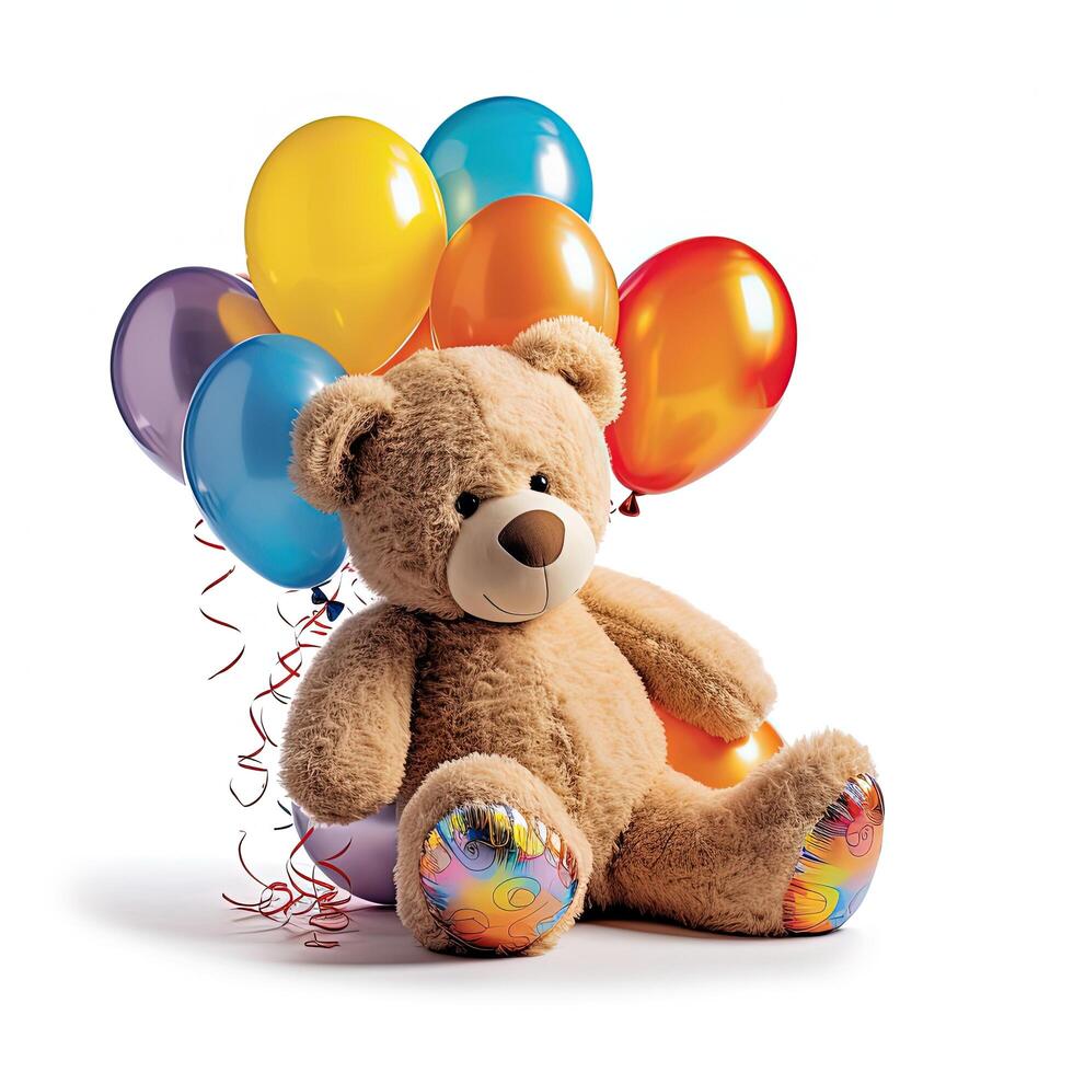 Cute teddy bear with balloons. Illustration photo