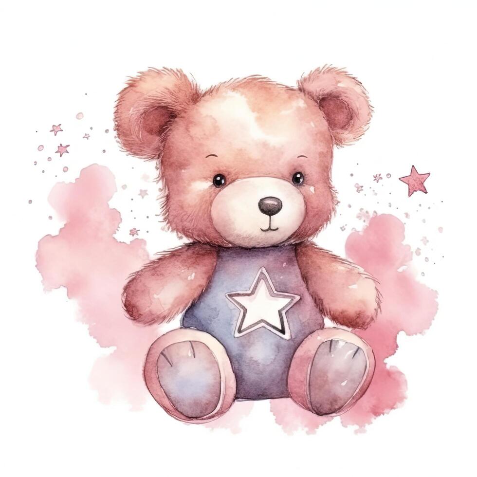 Cute watercolor teddy bear. Illustration photo