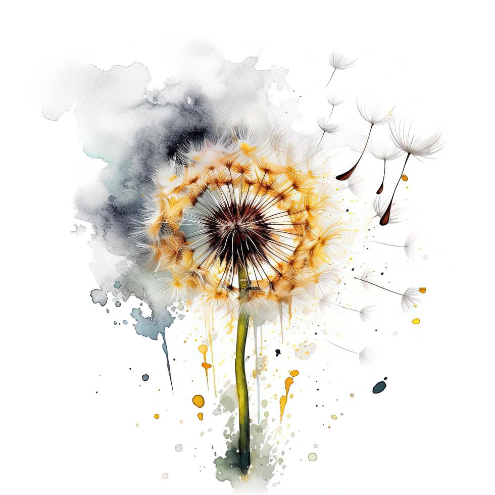 Watercolor dandelion flower. Illustration photo