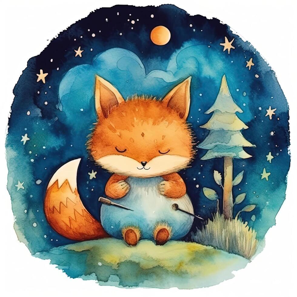 Cute watercolor good night. Illustration photo