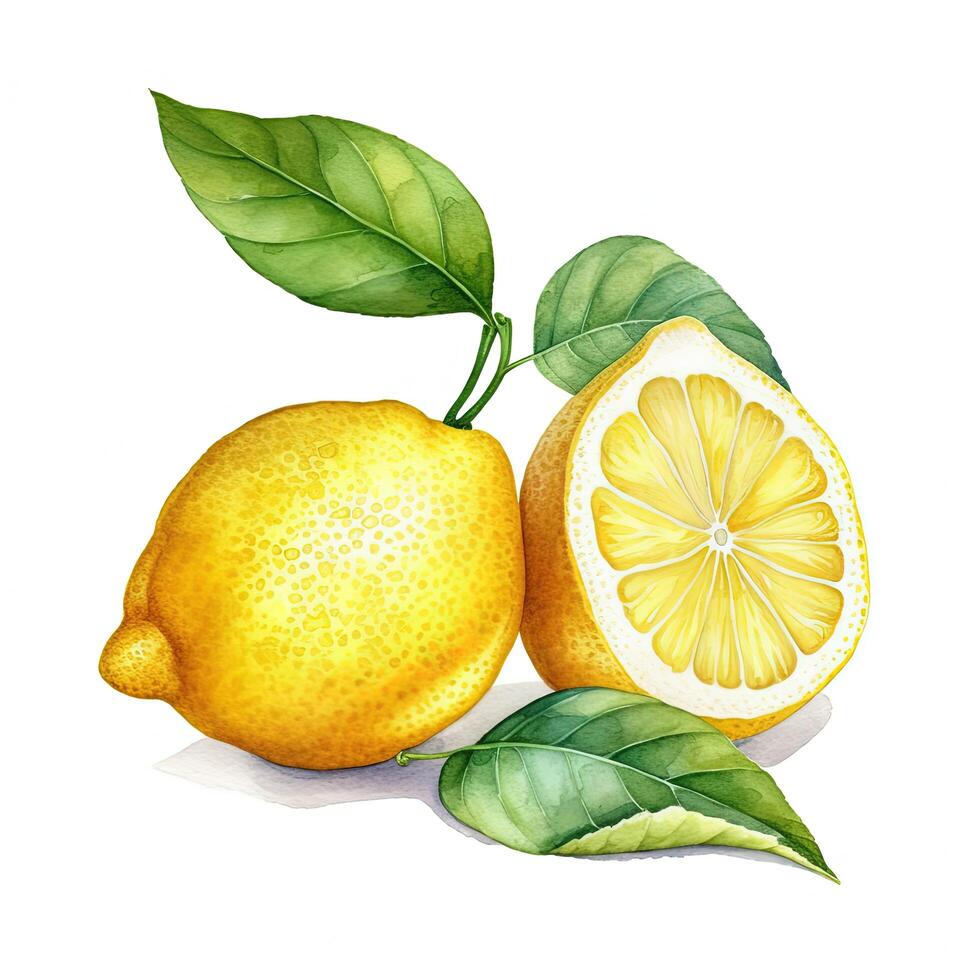 Watercolor yellow lemon. Illustration photo