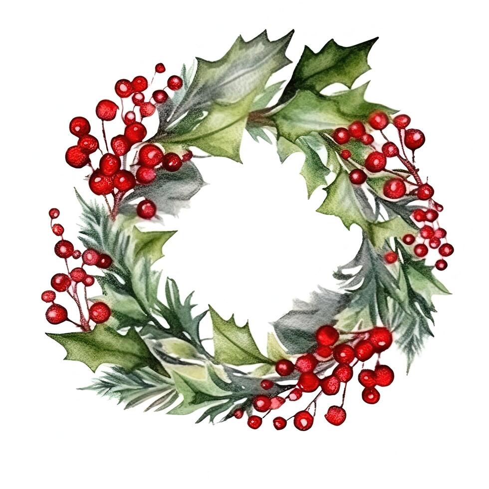 Merry Christmas wreath watercolor. Illustration photo