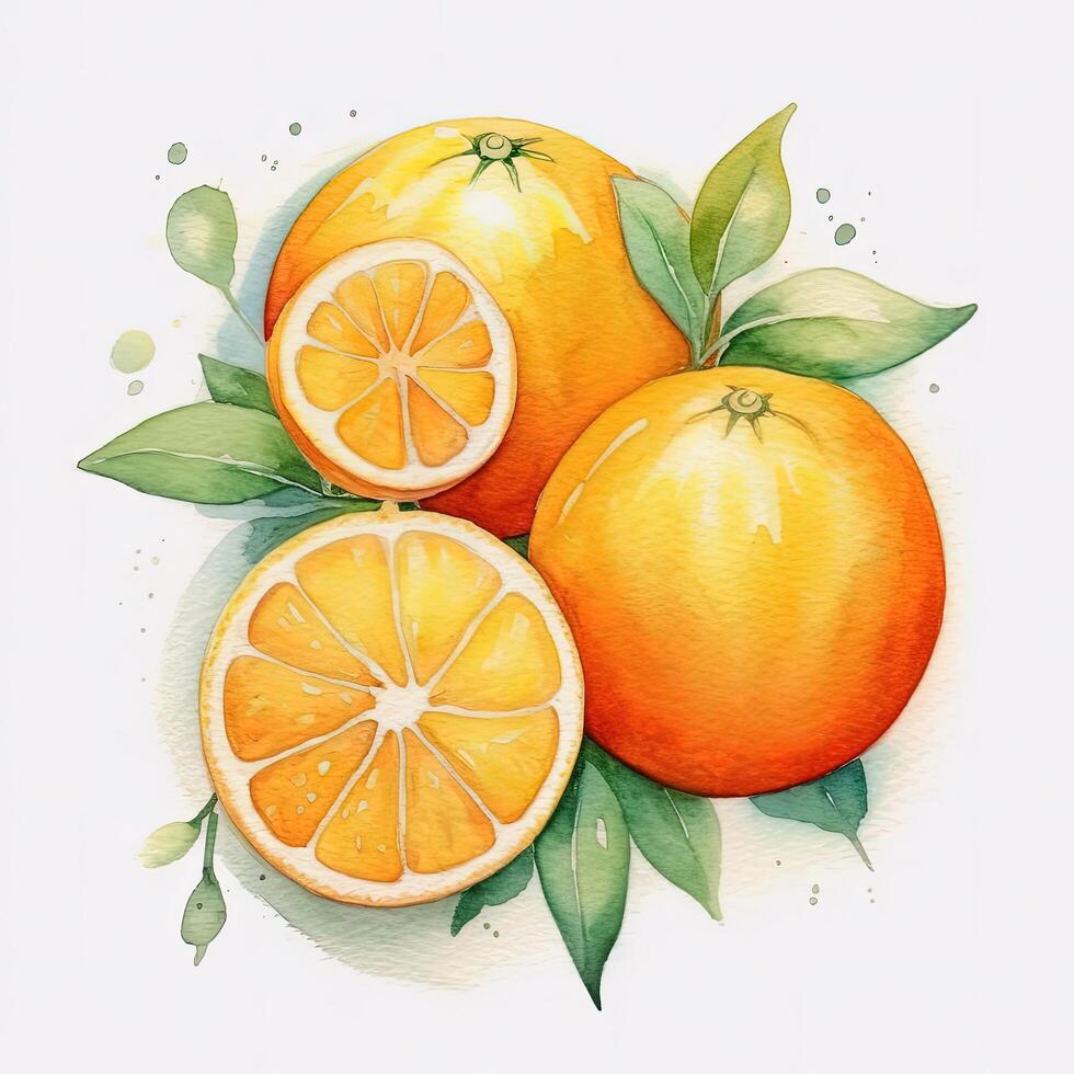 Fresh watercolor orange fruit. Illustration photo