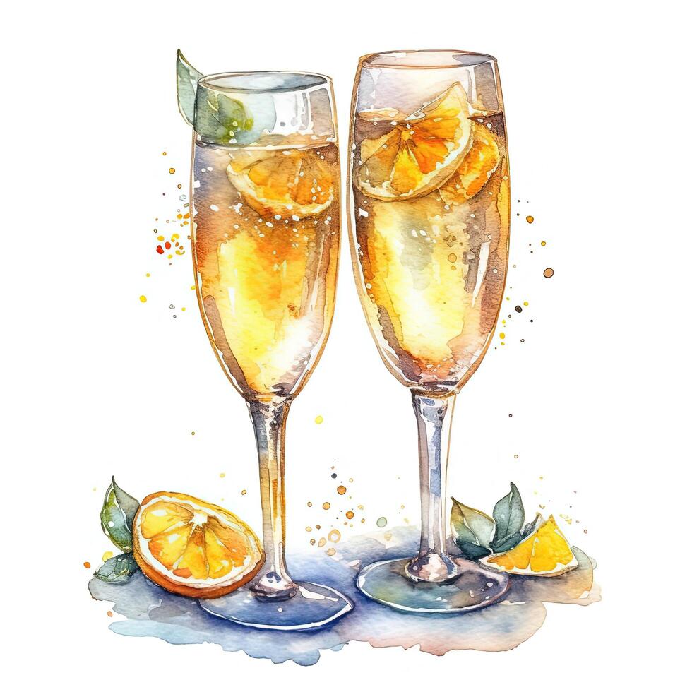 Champagne glasses watercolor. Illustration photo
